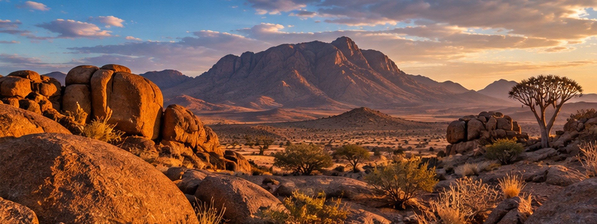 Damaraland-landskap met berge en kokerboom
