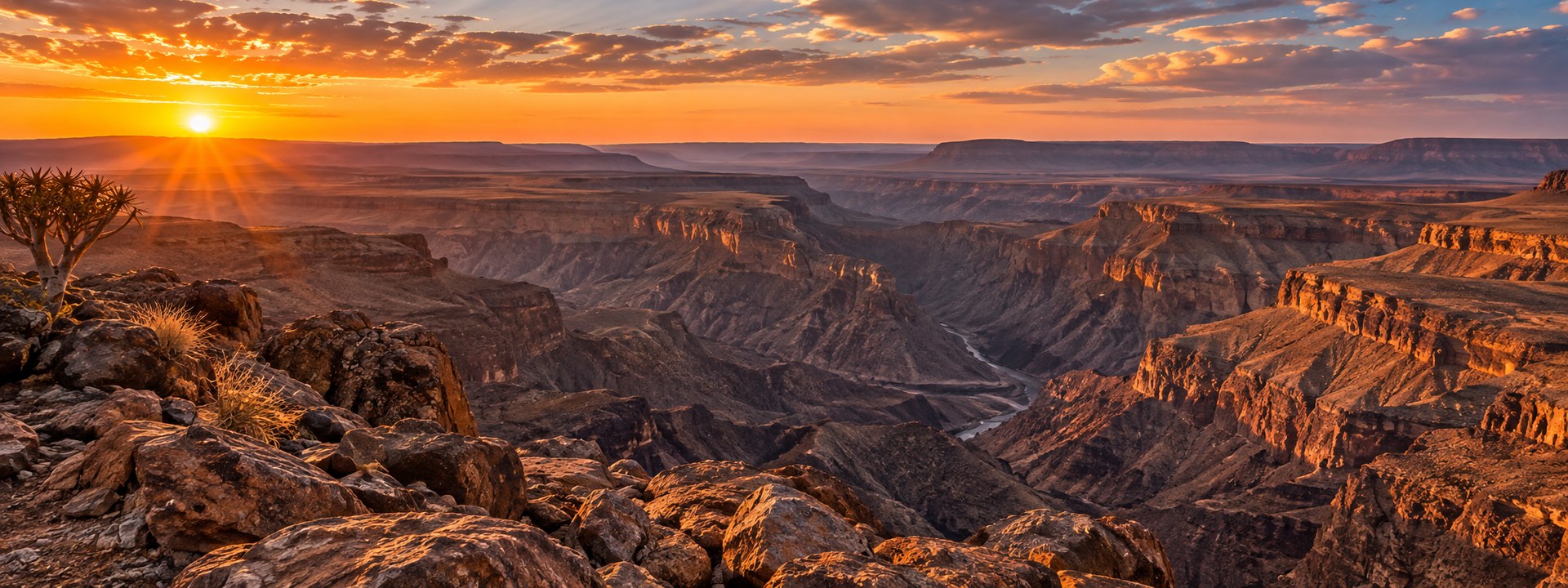 Visrivier Canyon in Namibië teen sonsondergang